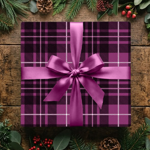 Klassieke Kerst Plaid Donker Roze Vakantie Tartan Cadeaupapier