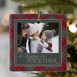 Klassieke Kerst Plaid Familie Foto Keramisch Ornament
