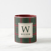 Klassieke Kerst Plaid Familie Naam Monogram Mok (Midden)