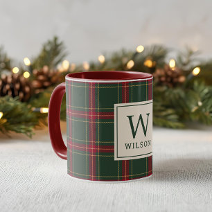 Klassieke Kerst Plaid Familie Naam Monogram Mok