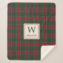 Klassieke Kerst Plaid Familie Naam Monogram Sherpa Deken