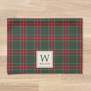 Klassieke Kerst Plaid Familie Naam Monogram Theedoek