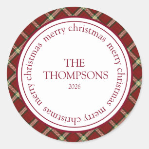 Klassieke Kerst Plaid Familie Ronde Sticker
