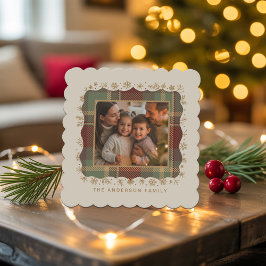 Klassieke Kerst Plaid Foto Sjabloon ID1141A Kartonnen Onderzetters