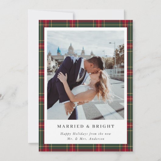 Klassieke Kerst Plaid Getrouwd en Stralend Foto Feestdagenkaart (Voorkant)
