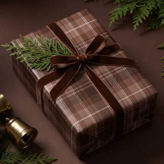 Klassieke Kerst Plaid in Donkerbruin Cadeaupapier
