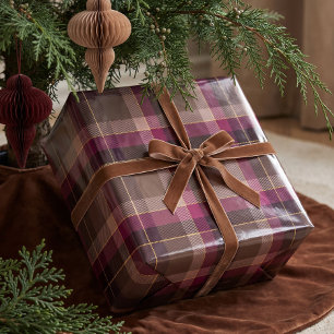 Klassieke Kerst Plaid Pruim Bruin Kerstdruk Cadeaupapier