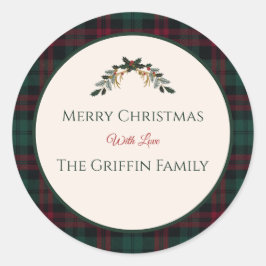 Klassieke Kerst Plaid Ronde Sticker