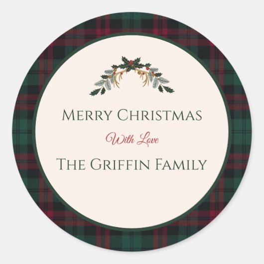 Klassieke Kerst Plaid Ronde Sticker (Voorkant)