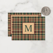 Klassieke Kerst Plaid Rood en Groen Monogram Notitiekaartje (Voorkant / Achterkant in situ)