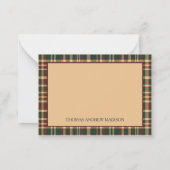 Klassieke Kerst Plaid Rood en Groen Monogram Notitiekaartje (Achterkant)