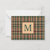Klassieke Kerst Plaid Rood en Groen Monogram Notitiekaartje (Voorkant)