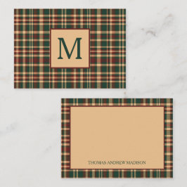 Klassieke Kerst Plaid Rood en Groen Monogram Notitiekaartje
