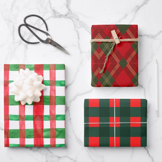 Klassieke kerst Plaid Rood Groen Wit Inpakpapier Vel (Voorkant)