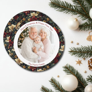 Klassieke Kerst Poinsettia Ronde Kerstkaart