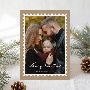 Klassieke Kerst Postzegel 5 Foto Feestdagenkaart