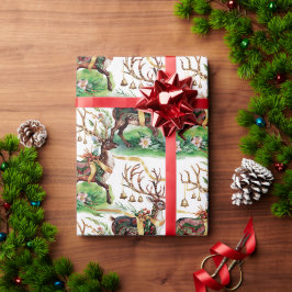 Klassieke Kerst Rendieren & Gouden Bellen Cadeaupapier