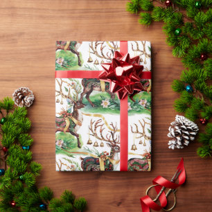 Klassieke Kerst Rendieren & Gouden Bellen Cadeaupapier