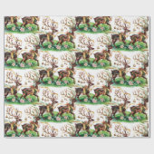 Klassieke Kerst Rendieren & Gouden Bellen Cadeaupapier (Vlak)