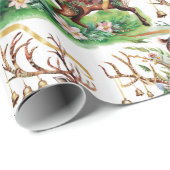 Klassieke Kerst Rendieren & Gouden Bellen Cadeaupapier (Rol Hoek)