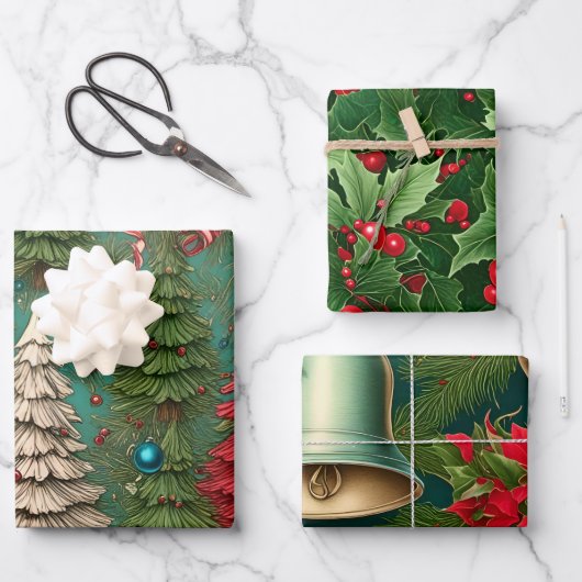 Klassieke kerst Retro Vintage Inpakpapier Vel (Voorkant)