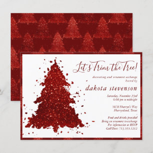 Klassieke kerst   Rich Crimson Tree Trim Party Feestdagenkaart