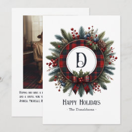 Klassieke Kerst Rijke Schotlandse Ruit Monogram Kr Feestdagenkaart