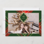 Klassieke Kerst Rode Groen Geplaagd Foto Feestdagenkaart (Voorkant)