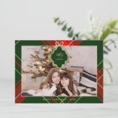 Klassieke Kerst Rode Groen Geplaagd Foto Feestdagenkaart (Staand voorkant)