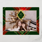 Klassieke Kerst Rode Groen Geplaagd Foto Folie Feestdagen Briefkaart (Voorkant)