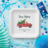 Klassieke Kerst Rode Vrachtwagen Script Vakantie C Papieren Bordje (Feest)