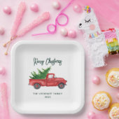 Klassieke Kerst Rode Vrachtwagen Script Vakantie C Papieren Bordje (Feest)