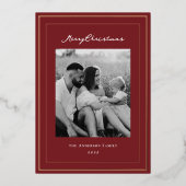 Klassieke Kerst Rood en Goud Lijst Familie Foto Folie Feestdagenkaart (Voorkant)