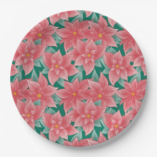 Klassieke kerst rood en groen Poinsettia Floral Papieren Bordje
