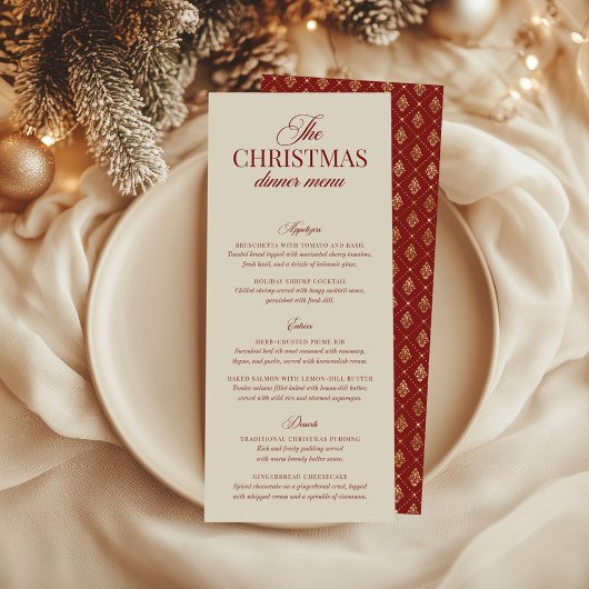 Klassieke Kerst Rood & Goud Folie Imitatie Menu Kaart
