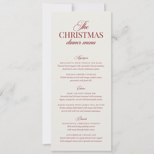 Klassieke Kerst Rood & Goud Kalligrafie Menu Kaart (Voorkant)