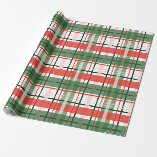 Klassieke kerst rood groen en wit plaid cadeaupapier (Uitgerold)
