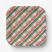 Klassieke kerst rood groen en wit plaid papieren bordje (Voorkant)