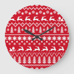 Klassieke kerst: rood wit winterpatroon grote klok