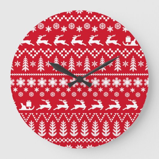 Klassieke kerst: rood wit winterpatroon grote klok (Voorkant)