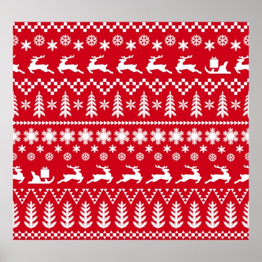 Klassieke kerst: rood wit winterpatroon poster (Voorkant)