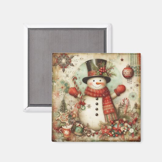 Klassieke Kerst Sneeuwman Magneet (Voorkant / Achterkant)