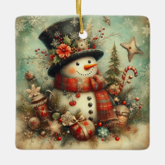 Klassieke Kerst Sneeuwman Ornament (Voorkant)