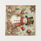 Klassieke Kerst Sneeuwman Tapestry Wandkleed (Voorkant (horizontaal))