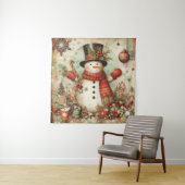 Klassieke Kerst Sneeuwman Tapestry Wandkleed (In situ)