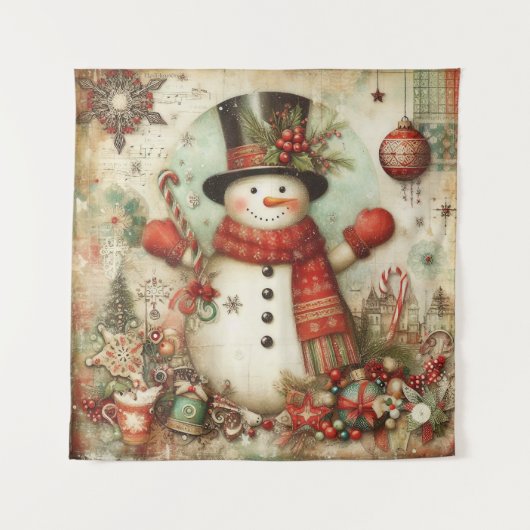 Klassieke Kerst Sneeuwman Tapestry Wandkleed (Voorkant)