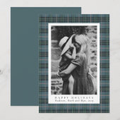 Klassieke kerst stoffige blauw geruite foto feestdagenkaart (Voorkant / Achterkant)