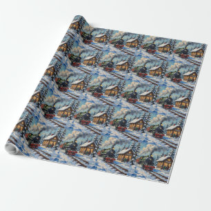 Klassieke Kerst Stoomtrein op Besneeuwd Station Cadeaupapier