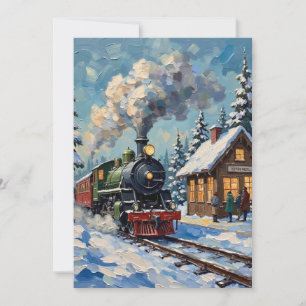 Klassieke Kerst Stoomtrein op Besneeuwd Station Feestdagenkaart