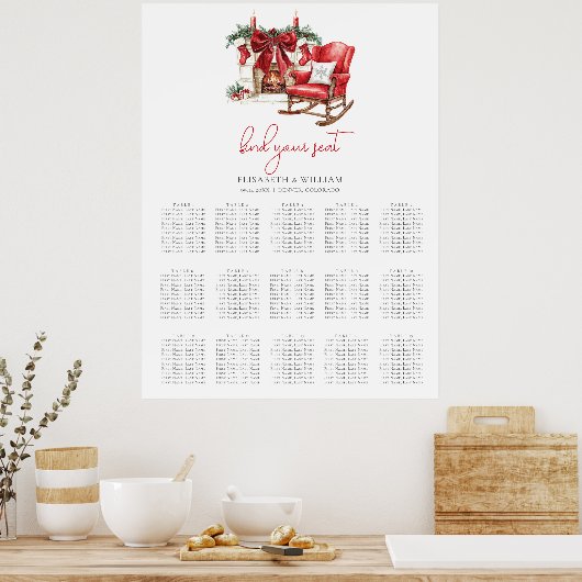 Klassieke Kerst Trouwen Zitting Grafiek Poster (Keuken)